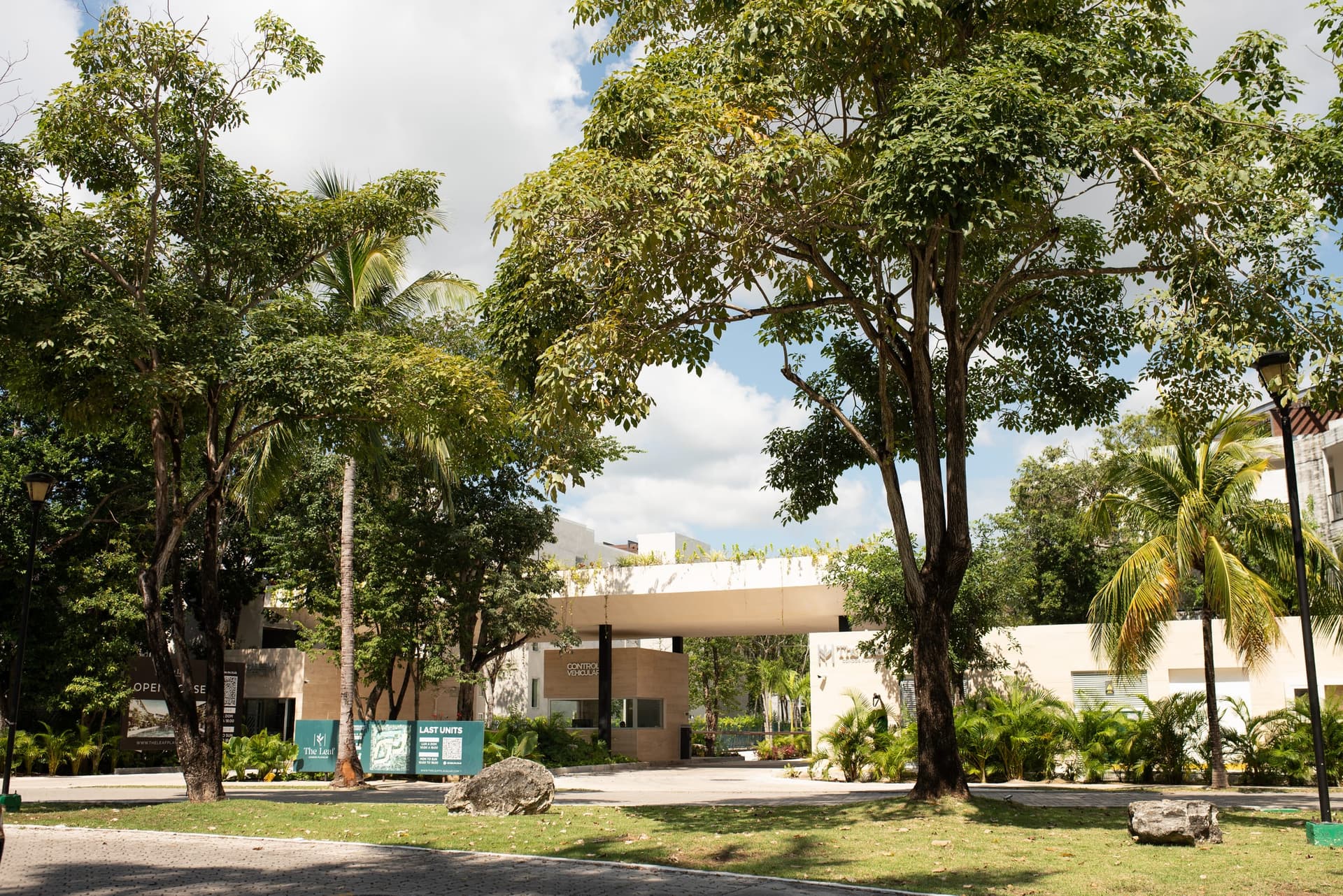 The Leaf Playacar resort entrance with tropical landscaping
