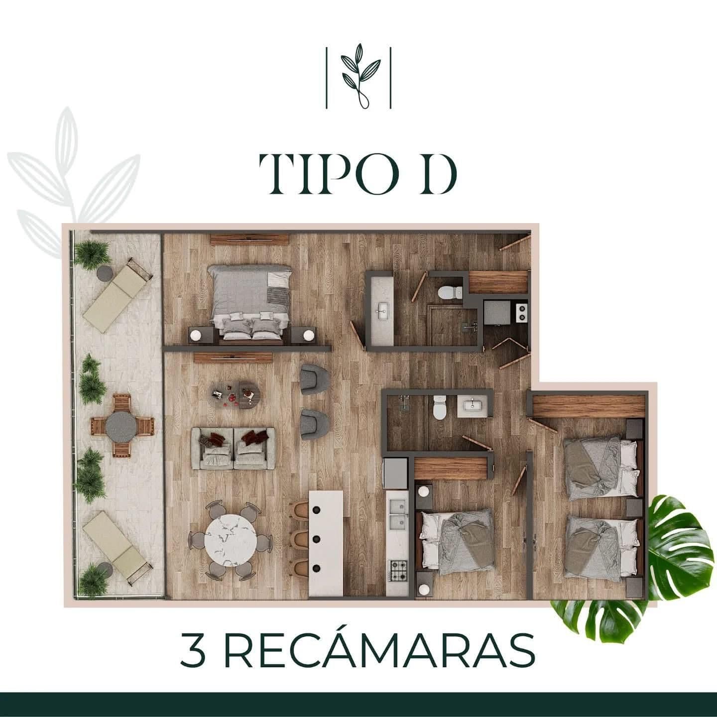 Type D condo floor plan layout at The Leaf Playacar