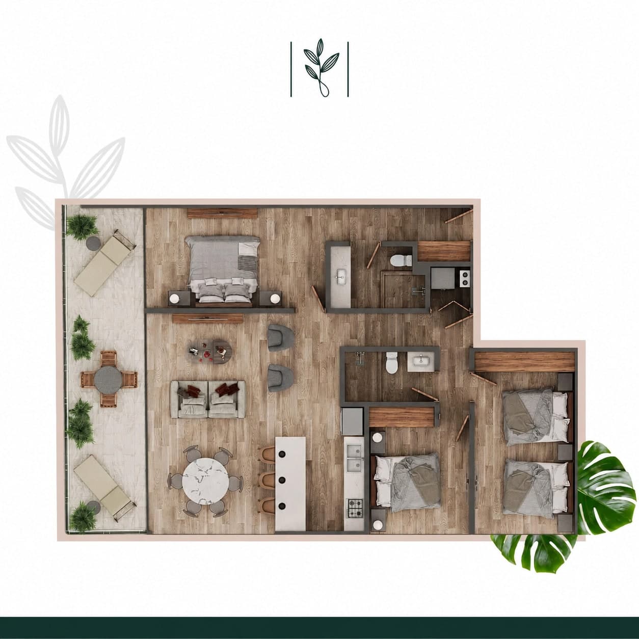 Type D condo floor plan layout at The Leaf Playacar